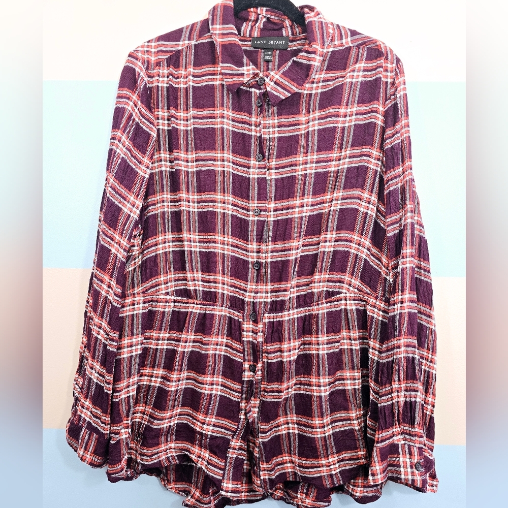 Lane Bryant Plus Size No Peak Button Front Flannel - Picture 2 of 8